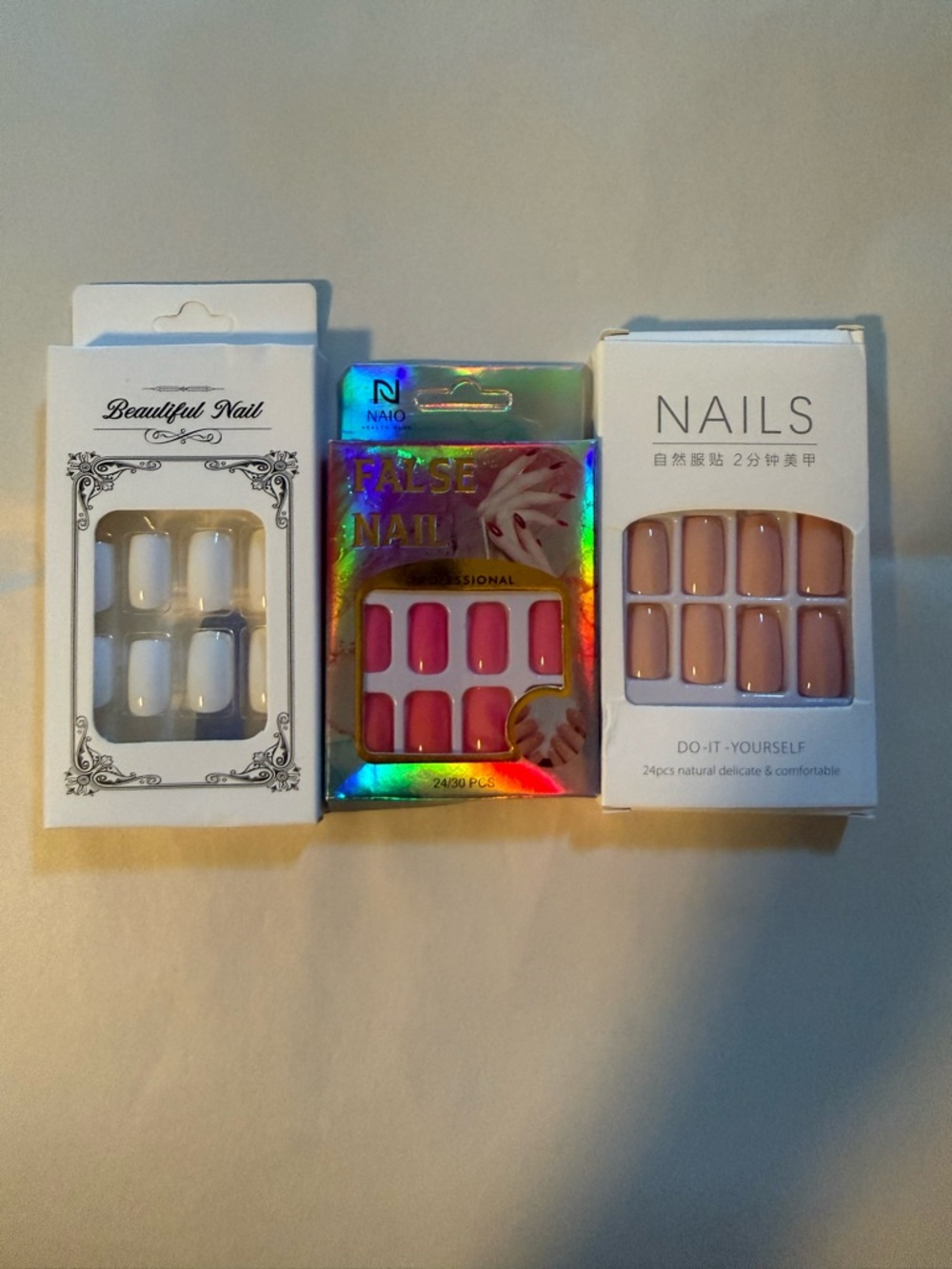 NIP Nail Art 3 Sets of Opaque False Nails,DIY,Pink&White,Adhesive,Easy Apply